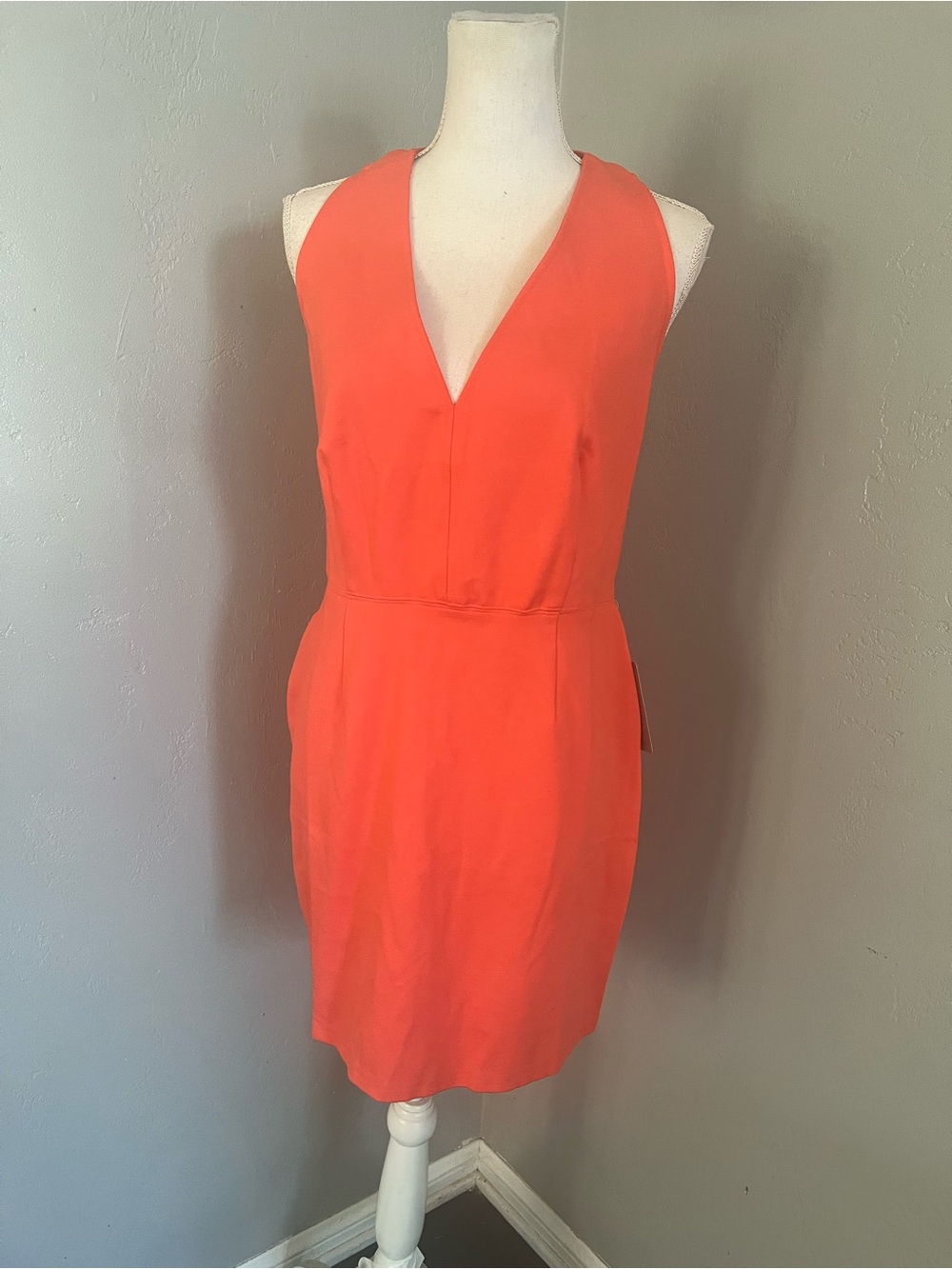LOVE X DESIGN Women's V-Neck Sleeveless Coral Sheath Dress